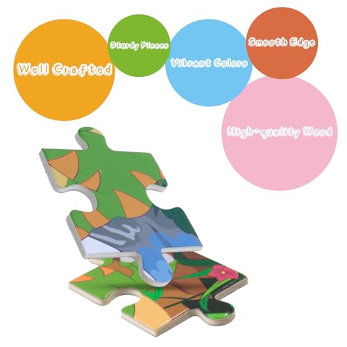 Set de Puzzles de Madera CCLIFE para Niños de 2 a 5 Años - 12 Piezas de Dinosaurios Coloridos miniatura 6