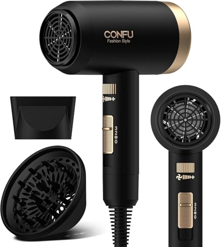 Image of CONFU 1800W Hair Dryer, Ionic Hair Blow Dryer, Lightweight Hair Dryers with Cool Shot Button & Diffuser & Concentrator for Travel Salon Home Use