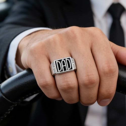 Image of Rylos Designer DAD Ring With Diamonds and Black Onyx Set in Sterling Silver Size 10