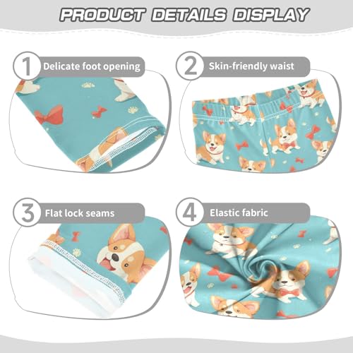 Funny Corgi Girls' Leggings Toddler Doodles Bows Kids Yoga Pants Dance Active Tights 4T3