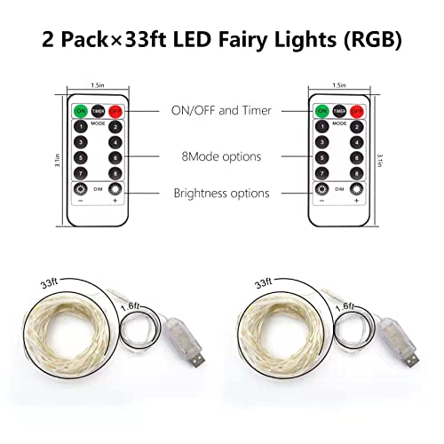 Fairy Lights Plug In, 2 Pack×33Ft Usb Powered String Lights, Led Fairy String Lights With Remote, Color Changing Christmas Lights Indoor, 8 Modes Twinkle Lights For Bedroom, Party,Garden,Tree (Rgb) #TOP5