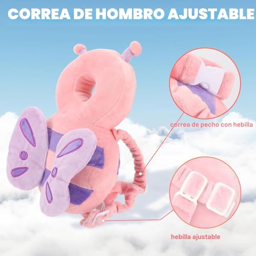 Miniatura 5 de Protector De Cabeza Para Bebé, Bebés Pequeños Cojín Mochila Y Rodilleras Para Bebé, Almohadilla Protectora Para La Cabeza Para Que Los Bebés Se Arrastren Y Caminen Rosa