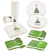 Merry Christmas Party Supplies – Serves 24 – Includes Plates, Knives, Spoons, Forks, Cups and Napkins. Perfect Xmas Tree Design Party Pack for Christmas Themed Parties.