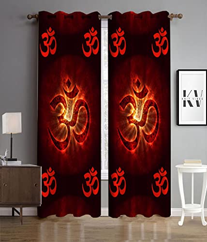 Image of 3D Digital Printed Heavy Fabric Om & Swastik Design Curtains for Pooja Room, Temple, Home, 4x9 feet, Set of 1 Pc