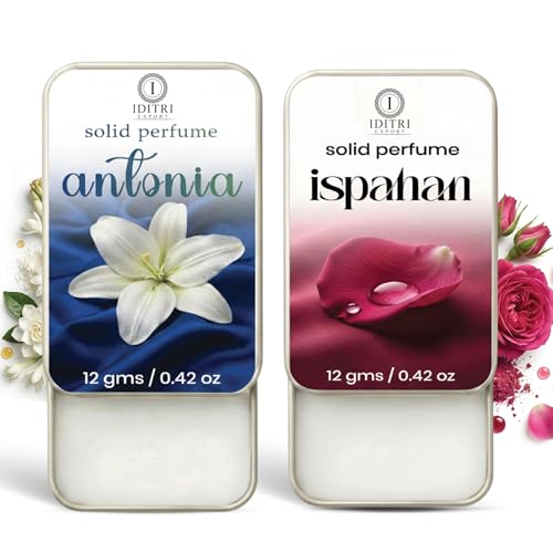 Image of IDITRI EXPORT Solid Perfume |Antonia&Ispahan Alcohol Free Wax Perfume Balm, Long Lasting | Pocket Tin 12g, Pack Of 2| Non Greasy Smooth Glide, Travel Friendly Men And Women