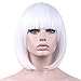 Short Bob Wigs White Wig for Women with Bangs Straight Synthetic Wig Natural As Real Hair 12''with Wig Cap BU027WH
