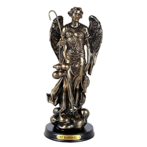 Pacific Giftware Archangel St. Raphael with Staff and Healing Oil Patron Saint of Travellers and Medical Workers Black Base with Brass Name Plate Bronze-Finished Religious Figurine 8.25" H
