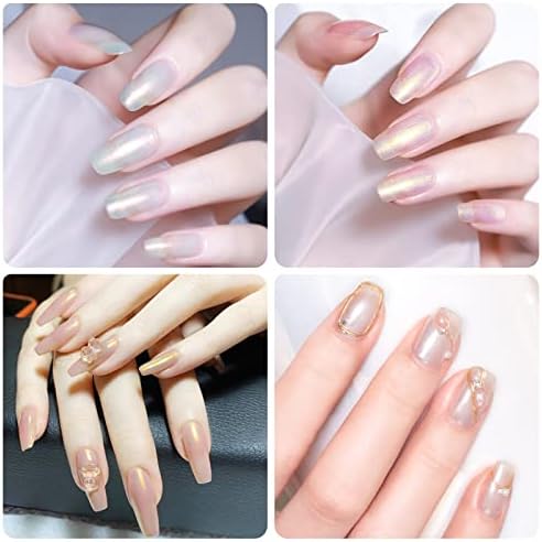 URAQT Chrome Nail Powder, 6Pcs Holographic Pearl Nail Powder, Ice Mermaid Aurora Nail Art Pigment Powder with 2 Sponge Brush, Mirror Effect Pigment Manicure Glitter for DIY Nail Decoration