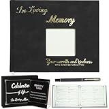 3-in-1-Gästebuch aus Leder für Beerdigung und liebevolle Erinnerung – Gästeanmeldung für Beerdigungsdienst, schönes Gästebuch, schwarz, 1 Beerdigungsgästebuch, 1 Stift, 1 Gedächtnis-Tischschild
