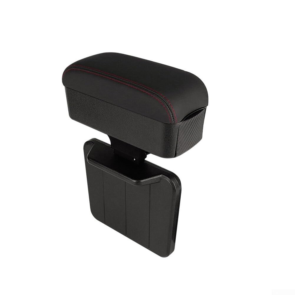 Organizador de consola central, reposabrazos ajustable para coche con portavasos retráctil, caja de almacenamiento para espacio de asiento, bandeja de reposo para codos (línea negra)