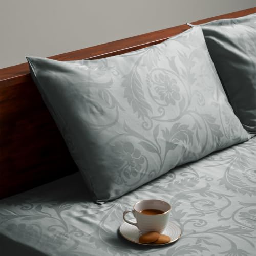 Image of Blue Dahlia 100% Cotton, King Size /Double, Bedsheet (108 inch x 108 inch) + 2 Pillow Covers, 300TC Premium Bedsheet, Bold Floral Jacquard Pattern - Light Grey