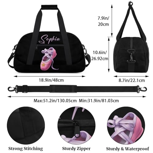 Dance Duffle-Bag for Teens Girls,Custom Ballet-Bag for Dancer,Carry-on Lightweight for Travel-Duffle,Overnight,Workout Pink Bow Star2