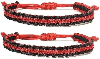 Handmade Adjustable String Red & Black Thread Bracelet, Stay Strong Braided Rope Choker for Men and Women, Avoid Negative Energy (2 Piece)