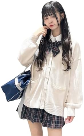 （07:30時点） [ウィゴー] だぼ袖 ゆったり スクールカーディガン カーディガン レディース ニット トップス 学生 服 制服 アウター 無地 羽織 女子 通学 高校生 中学生 秋服 ギフト レディース F オフホワイト