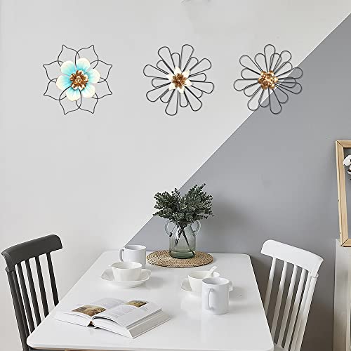 Yamyeud 3Pcs Metal Flowers Wall Decor, Flower Wall Sculpture Rustic Floral Sculpture Wall Art Hanging Home Decors For Gate, Fence, Garden, Porch, Living Room - 9.5 Inch #TOP3