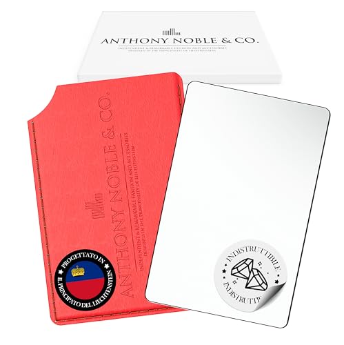 Anthony Noble & Co. Specchio Tascabile metallo in Formato carta di credito - con o senza Manico -, Specchio per controllare il trucco ovunque, indistruttibile, Specchio per Borse a Mano (Senza Manico)