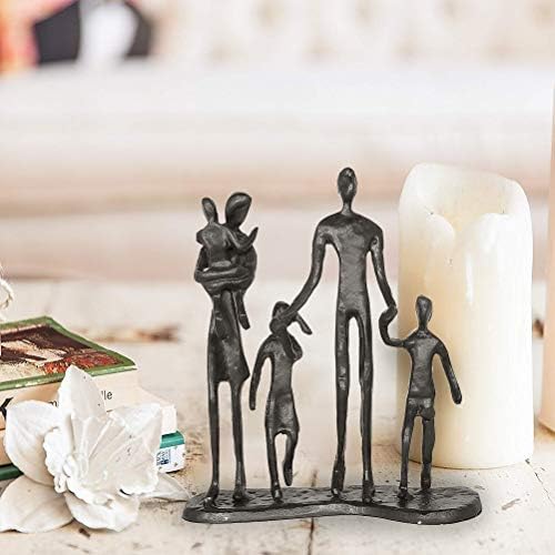 Aoneky Metal Family Art Sculpture, Rustic Abstract Cast Iron Figurines Home Office Decoration Statue (Family of 5 Walk)