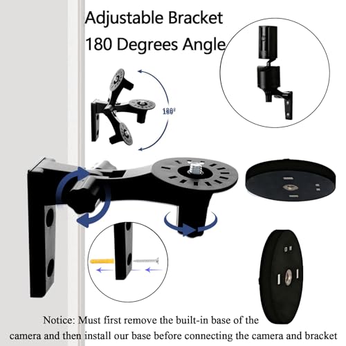 2 Pack Adjustable Wall Mount Compatible with Ring Pan-Tilt Indoor Camera Wall Mount Black Ceiling Mounting Bracket 180 Degree for Surveillance Outdoor Indoor, Easy to Install (NOT Included The Cam)