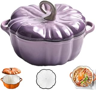 Enameled Cast Iron Pumpkin Dutch Ovens, Pumpkin Dutch Oven with Lid Covered Stockpot, 4-Quart Enameled Cast Iron Pot, Holds 2-3 Servings, Non-Stick, for All Stovetops (Purple Set B, L 7.9in)