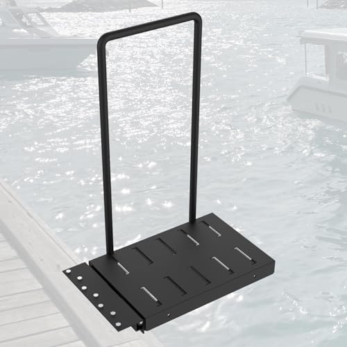 DITKOK Black Powder-Coated Boat Boarding Platform, Metal Dock Extension with Safety Handrail, Folding Dock Boarding Step for Easy Access to Boats, Dock Boarding Platform Features a Rust-Proof Coating