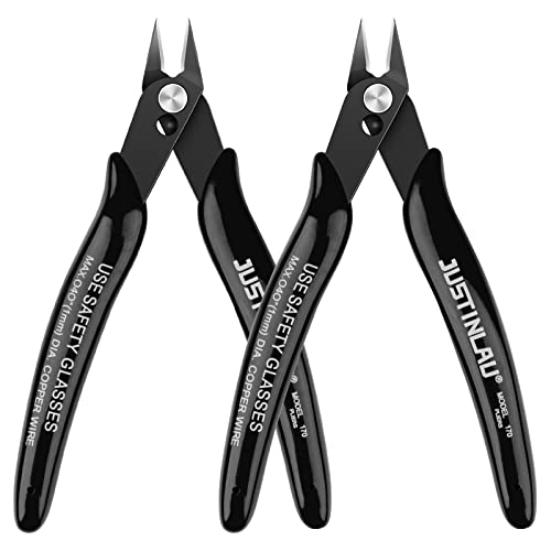 2Pcs 5 inch Small Flush Cutters Wire Snips Clippers Diagonal Cutters, Wire Cutter Soft Copper Wire Snips and Side Cutting Pliers for Electronic, Model, Jewelry Making (black)