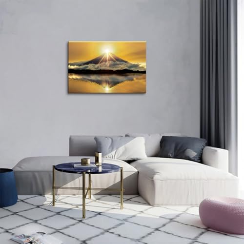 日本の風景 黄金のダイヤモンド富士 絵画 アートパネル 写真アートパネル 壁の絵 ポスター 壁掛け ソファの背景絵画 玄関 壁飾り 木枠付きの完成品 (50x70cm（20x28in）,A) [3]