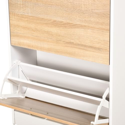 Miniatura 8 de Homcom Mueble Zapatero Armario Zapatero Con 3 Cajones Estante De Vidrio Y Asa De Aluminio Para Pasillo Entrada Carga 50 Kg 60x24x105,5 Cm Natural