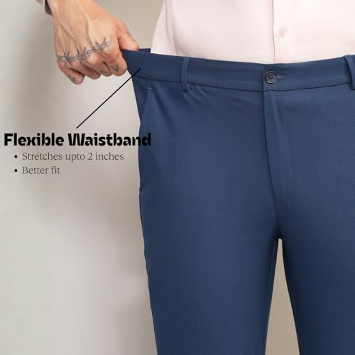 Image of SUBTRACT Men 4 Way Stretch Wrinkle Free Slim Fit Formal Trouser in with 2 Inch Flexible Waistband | Men's Trousers for Office Or Party