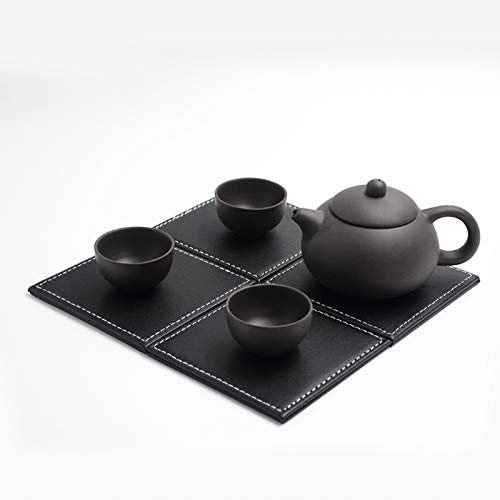 Semetall Drink Coasters 6 Pack Premium Pu Leather Square Coasters For Drinks Heat Resistant Drinks Coasters With Coasters Storage Box Black Coaster Fit Common Size Drinking Glass(4"X4"X0.2") #TOP5