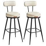 VASAGLE EKHO Collection   Tabouret de Bar Pivotant à 360°, Lot de 2, pour Cuisine, Rembourré, Dossier, PU avec Coutures, Style Moderne Mi siècle, Hauteur 76 cm, Bar, Blanc Crème LBC889W01