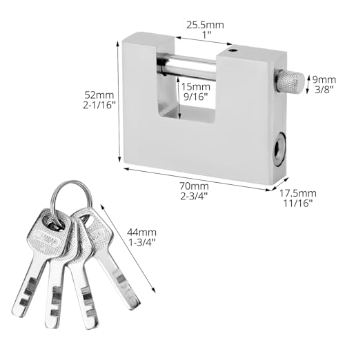 Miniatura 6 de Qwork Candado Resistente, 70 Mm Candados Con 3 Llaves, Candados Impermeables Para Exteriores, Para Cobertizo, Cadena, Puerta, Garaje, Contenedor