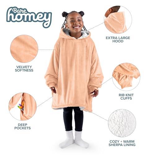 Image of Bare Home Wearable Blanket Hoodie - Soft Plush Sherpa - Warm and Cozy - Oversized Wearable Blanket