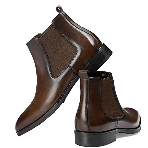 GIFENNSE Mens Chelsea Boots Leather Dress Boots for Men 9US Dark Brown