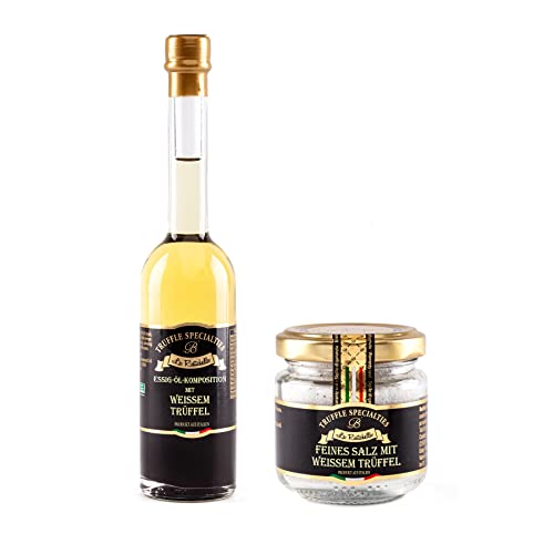 La Rustichella Essig-Öl-Komposition Mit Schwarzem Trüffel und Feines Salz Mit Weissem Trüffel - Set