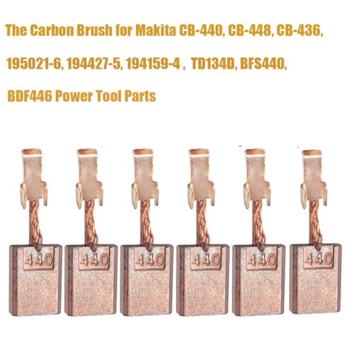 Yerleomit Kohlebürsten für Makita 6 Stück Kohlebürsten Kohlen Motorkohlen Motorkohlebürsten Kohlestifte für Makita Ersetzt CB-440 CB-448 CB-436 BDF440 BFR440 BFR550 BFR750 BDA340 BDA351
