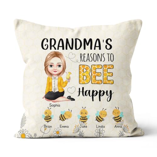 Gifts for Grandparents, Grandma's Reasons to Bee Kids Flowers, Personalized Square Pillow, Gifts for Grandma Nana from Grandkids, Sofa Couch Cushion, Gifts for Birthday Mother's Day