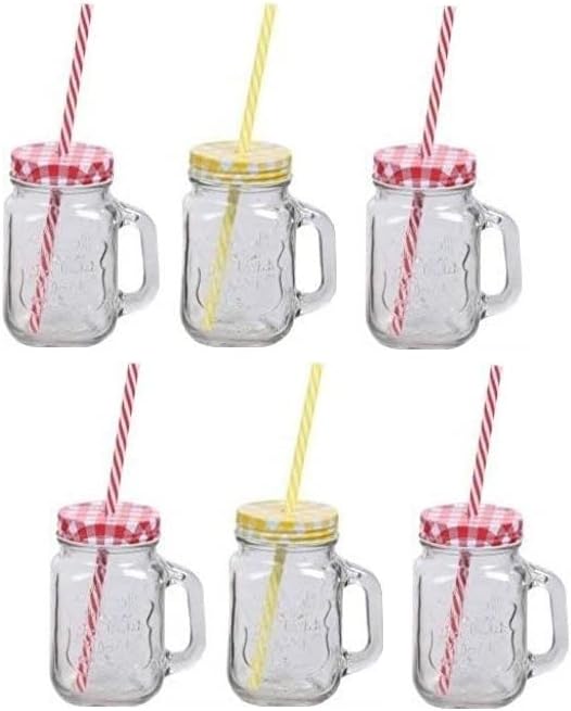 Ash & Roh400ml Glass Jar with Straw and Handle | Solid Containers for Juice water shakes and Milk | Home and Restaurant Use | Big Mouth Easy to Wash (Reusable Straw Freeee) (PACK OF2)
