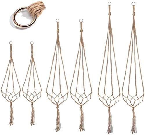 Macrame Plant Hangers Holder 6 Packs Indoor Outdoor Hanging Planter Basket Rope Flower Pot Holder Jute Rope Plants Hangers Garden Home Decorations and Space Saving