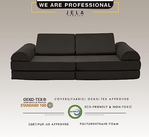 Jela Kids Couch 8Pcs, Floor Sofa Modular Funiture For Kids Adults, Playhouse Play Set For Toddlers Babies, Modular Foam Play Couch Indoor Outdoor (57"X28"X18", Charcoal) #TOP6