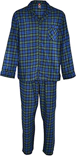 Hanes Men's 100% Cotton Flannel Plaid Pajama Top and Pant Set, Green, Small