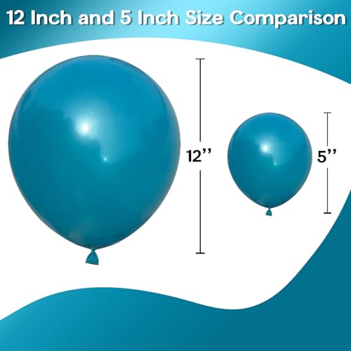 Image of Jobkoo Peacock Blue Balloons 5 Inch, 60Pcs Small Turquoise Balloon Teal Blue Latex Balloons 5'' Mini Matte Dark Teal Aqua Blue Helium Balloons for Birthday Baby Shower Wedding Whale Party Decorations