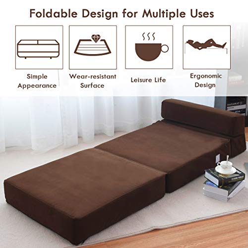 Giantex Convertible Sofa Bed, Floor Couch Sleeper, Folding Futon Guest Bed, Modern Chaise Lounge Upholstered Padded Cushion, Large Accent Chair Living Room Bedroom Brown #TOP4