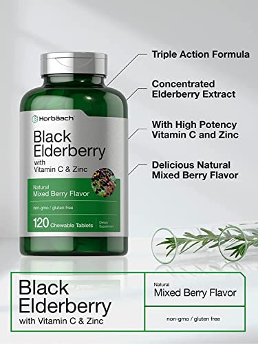Elderberry, Zinc, Vitamin C Chewable Tablets | 120 Count | Immune Support Complex | Vegetarian, Non-Gmo, And Gluten Free | By Horbaach #TOP2