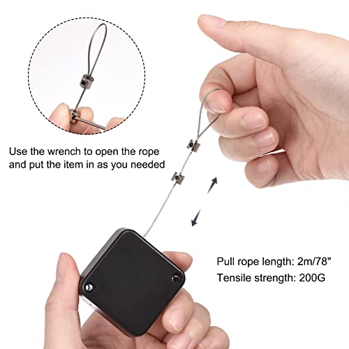 MECCANIXITY Retractable Cable Lock with Self-Adhesive, Remote Control Security Lock Anti-Lost 2m Rope Hardware Cable Lock 200g Tensile Force Black Pack of 2