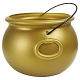 GIFTEXPRESS 8' Gold Cauldron Kettle for St Patrick Day, Mardi Gras, Halloween, Pot of Gold Pot, Lucky Leprechaun Pot, Plastic Cauldron