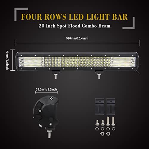 SKYWORLD LED Light Bar, 20 inch 510W Spot Flood Combo Beam Work Driving Lamp with License Plate Mounting Bracket 12V Wiring Harness Kit Rocker Switch for Truck Offroad Car ATV SUV 4X4 Boat