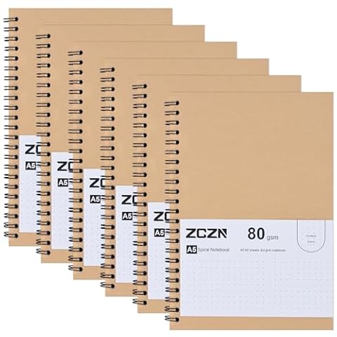ZCZN Notatnik w kropki A5, notatnik spiralny, papier 80 g/m², 120 stron/60 arkuszy