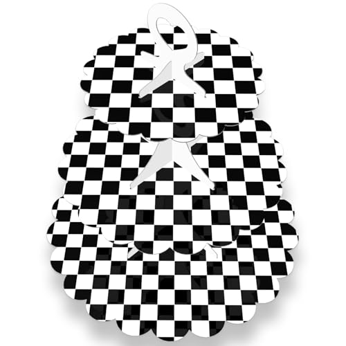 Humlindo 3-Tier Racing Theme Cupcake Stand,Cars Theme Decoration,Black White Checkered Design,Car Theme Dessert Stand for Race Car Birthday Party Decorations (1-Pack)