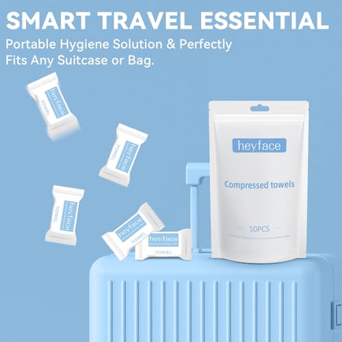 Heyface Compressed Towels Tablets (11.8" x11") 50 Bulk Set Disposable Compressed Washcloths for Travel & Camping, Soft Compressed Face Towel with Waterproof Case for Daily Use & Camping Essentials - Image 8