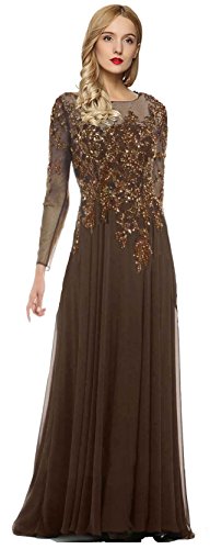 Meier Women s Starlit Beaded Long Sleeve Mother of The Bride Evening Gown (4, Brown)
